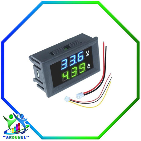 VOLTIMETRO AMPERIMETRO DUAL LED 0.28 PULGADAS DC 0-100V 10A AZUL/VERDE