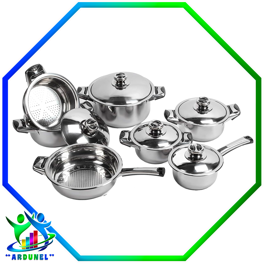JUEGO DE 7 OLLAS Y SARTENES DE COCINA DE ACERO INOXIDABLE